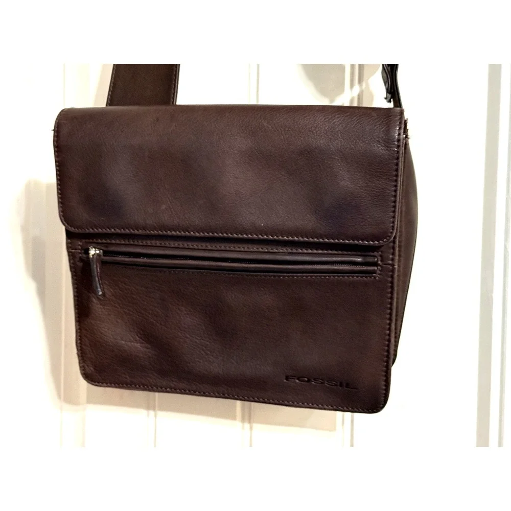Vintage Fossil Brown Leather Crossbody‎ Unisex Messenger Bag